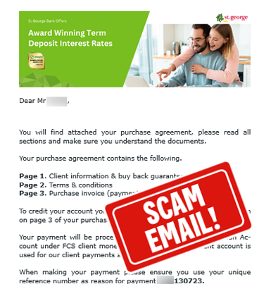 Copy of scam email posing as St.George
