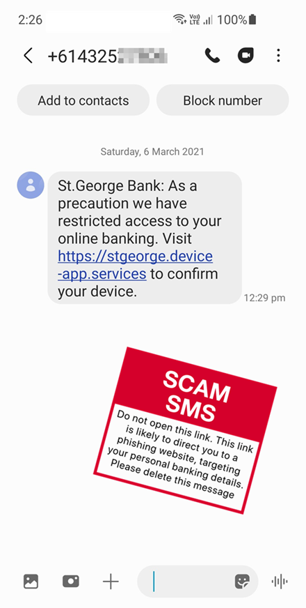 COVID-19 SMS scam example