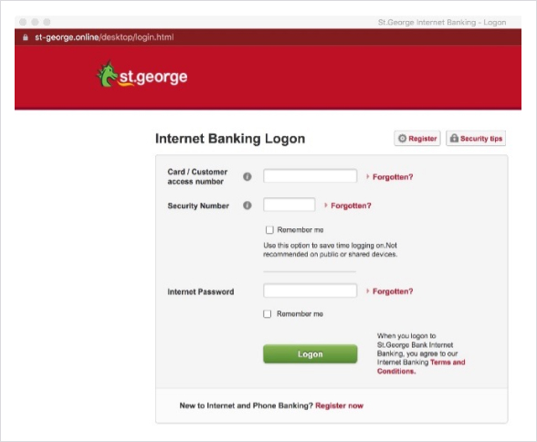 Screenshot of Bank of Melbourne Online Banking logon page with the URL "melbournefinance"